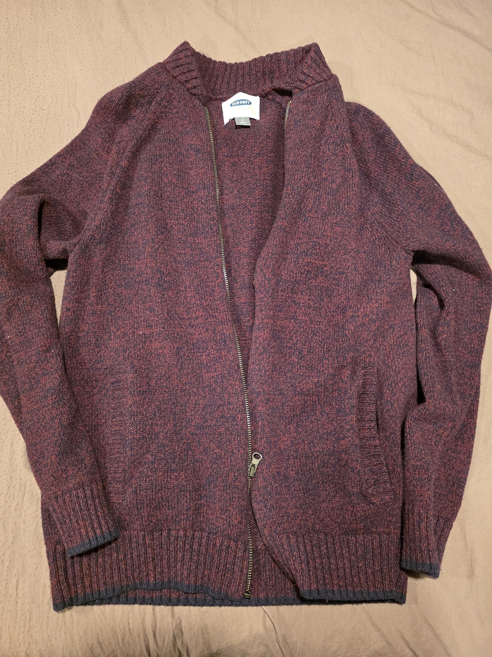 Old Navy Men's Marled Wine Zip-Up Sweater